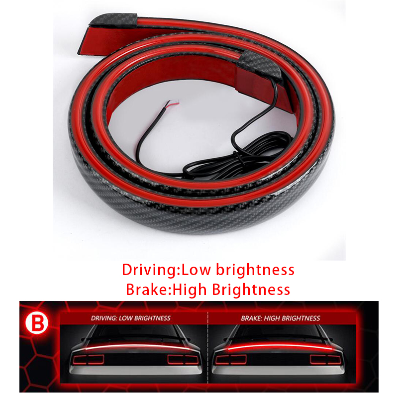 120CM 12V Led Tail Spoiler Light Universal Car Turn Signal Driving Brake Flash Trunk Lip Racing Tail Lamp Carbon Fiber RGB: Red