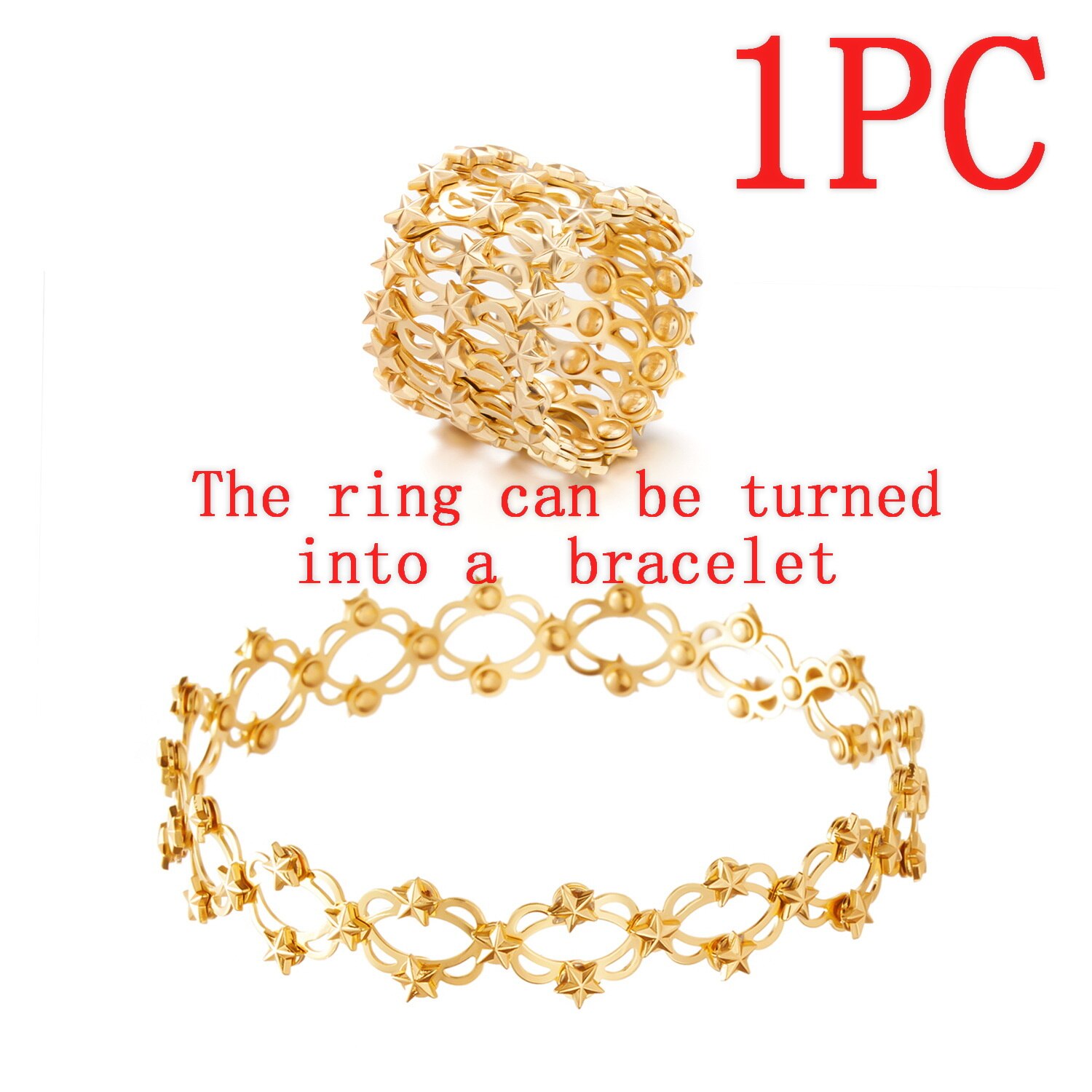 2 In 1 Magic Retractable Ring Bracelet Stretchable Twist Folding Ring Crystal Rhinestone Bracelets Women Jewelry: Gold star