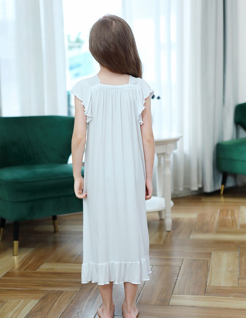 2 to 14 Years Toddlers Girls Nightdress Soft Cotton Butterfly Ruffle Hem Nightgowns Baby Kids Leisure Home Wear Clothing Nighty