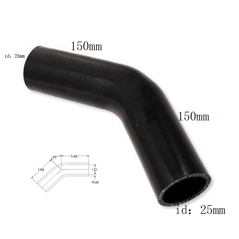 25mm/ 1 " 45 graders silikoneslanger standard albueslangerør: Id25 slanger lange 15cm