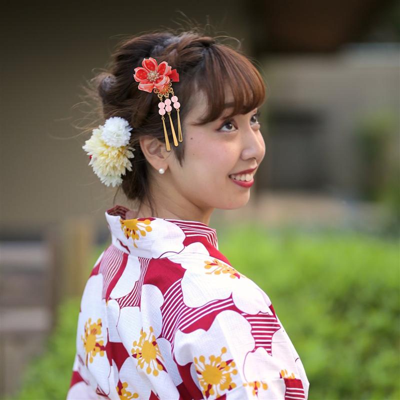 Japanese Style Hair Clips Hair Flower Shaped Barrette Headdress Kimono Accessories Red