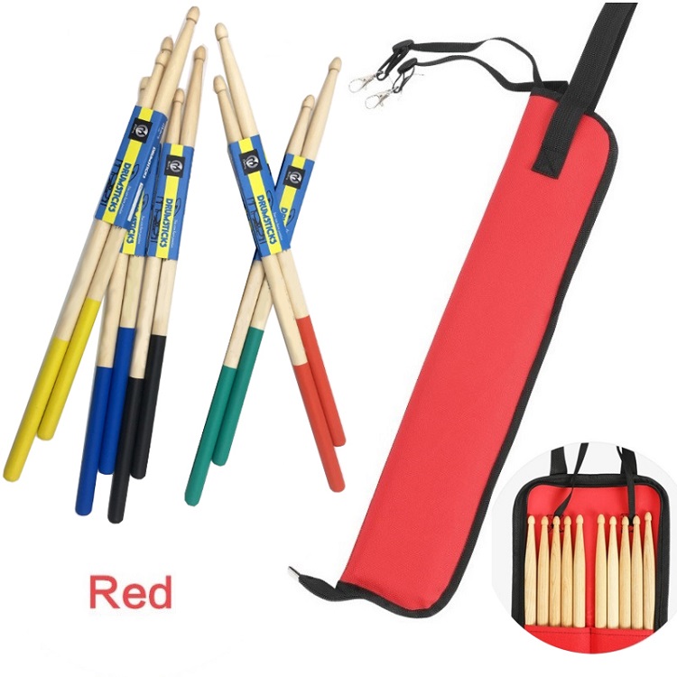 5 Pair Maple Wood Drum Sticks 5A Wood Tip Student Drum Sticks In Color Red / Yellow / Green/ Blue with Bag Waterproof Oxford: Dark Khaki