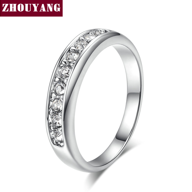 ZHOUYANG-Anillo de boda para mujer, Micro insertos clásicos de circonia cúbica, anillo de compromiso de boda, joyería de Color oro rosa R062: 8 / Negro