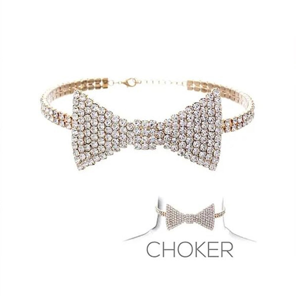 Luxe Strass Strikje Goud Bridal Choker Ketting voor Vrouwen Bruiloft Sexy Crystal Kraag Ketting Mode-sieraden Payty