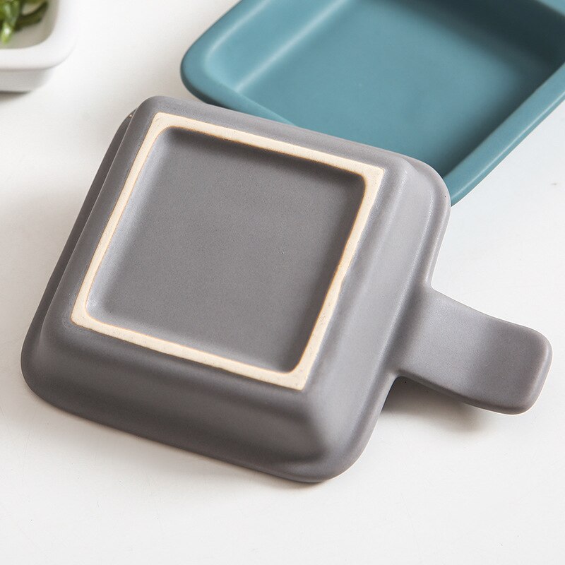 Ceramic Single Handle Seasoning Dish Square Mini Baking Tray Household Breakfast Steak Dessert Salad Plate Kitchen Baking Tool