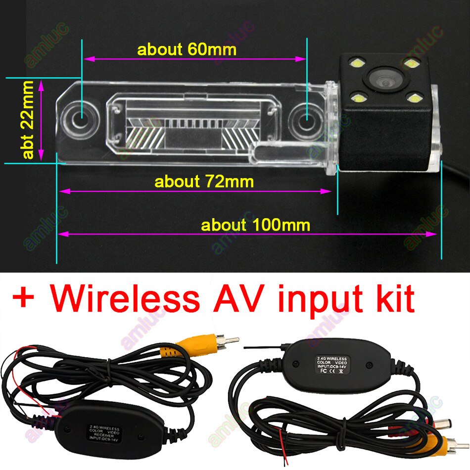 Vehicle Wireless Car Camera Monitor for VW Skoda Superb Magotan Touran Passat Jetta Caddy Golf Multivan T5 Transporter Bora Polo: 4led Wireless