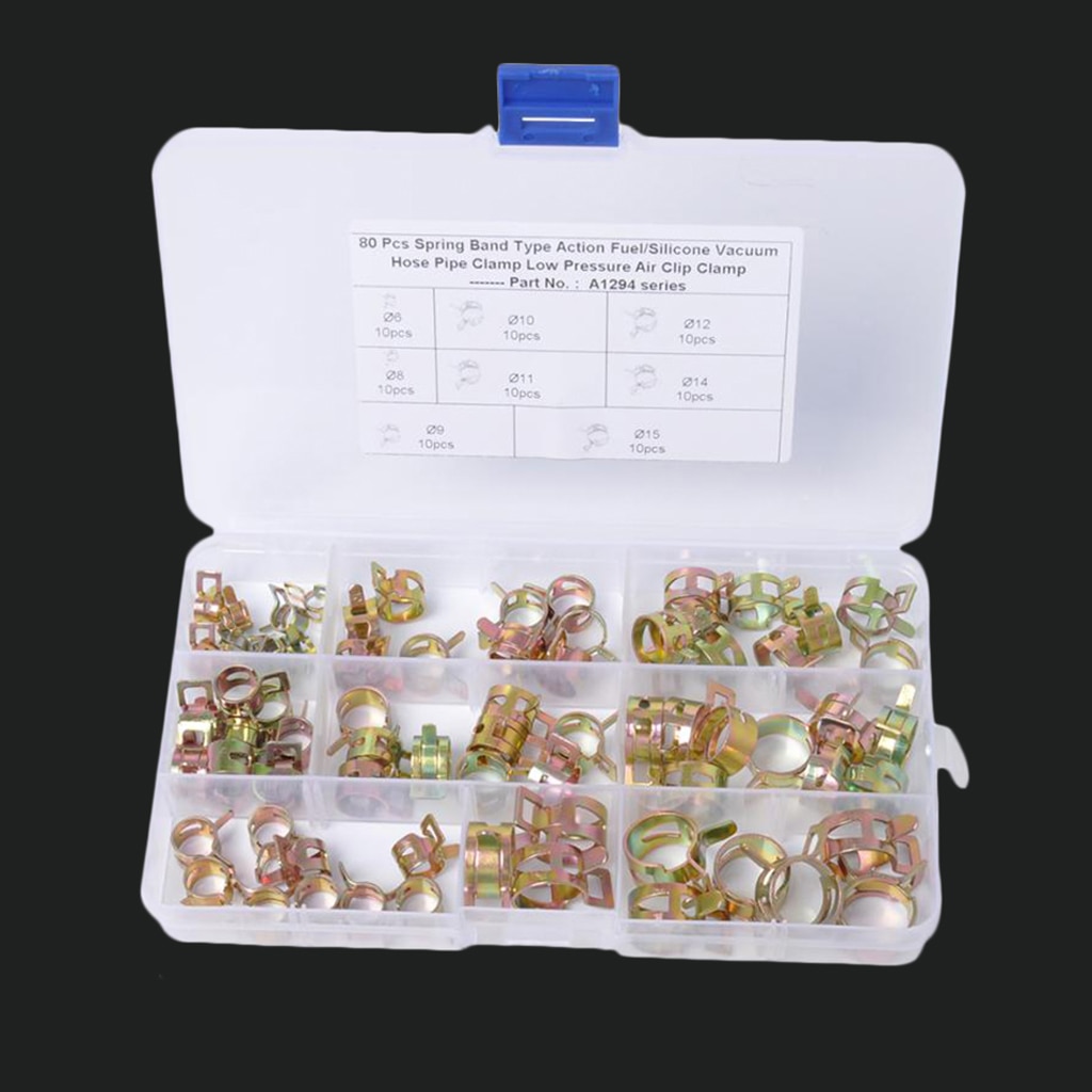 80Pcs Lente Clips Brandstofslang Lijn Clips Waterleiding Luchtslang Siliconen Vacuüm Slang Klem Fasteners 6-15mm