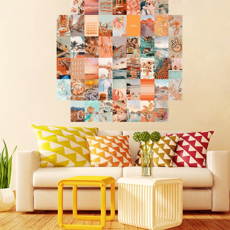 50Pcs Peach Beach Aesthetic Picture for Wall Collage Kits Boho Style Orange Nordic Living Room Photography Props Decor
