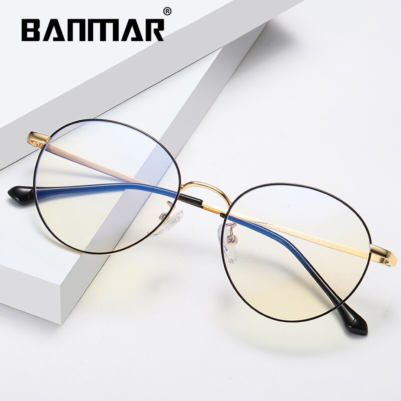BANMAR Computer Round Frame Glasses Women Rays Radiation Gaming Eyewear Frames Metal Unisex Anti Blue Light Glasses Men Optical