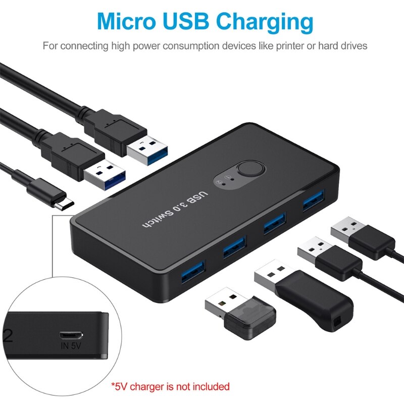 Switch KVM USB 3.0 Condiviso 2-in-1 Per PC | Splitter Per Tastiera, Mouse E Stampante - Foto 6