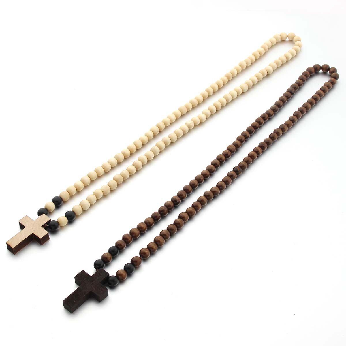 Brune korte kors vedhæng træ beaded halskæder til mænd kvinde rosenkrans træ perle betaler religiøse smykker