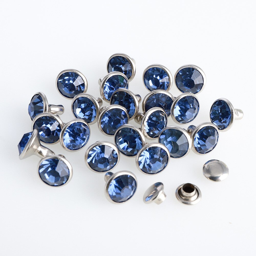 Juego de tachuelas de diamantes de imitación para manualidades, juego de tachuelas de Cristal AB de 6/8mm para manualidades, bolsa de ropa, broca de cuero, 100: 8MM / Light Blue