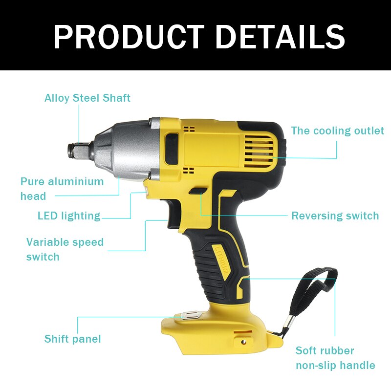 18V Cordless Electric Screwdriver 600Nm Speed Brushless Impact Wrench Rechargable Drill Driver+LED Light for 18V MUTIAN Batter