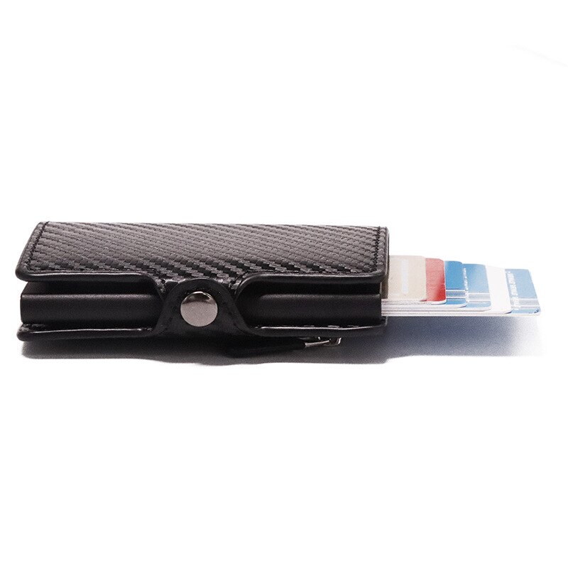 Rfid Metalen Kaarthouder Button Coin Portemonnee Bescherming Vintage Carbon Fiber Portemonnee Mannen Slanke Wallet Aluminium Card Case