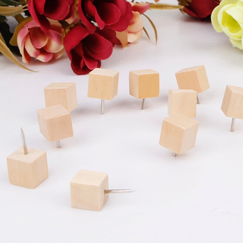 30Pcs/Set Wooden Thumbtack Quadrate Decorative Drawing Push Pins Wood Head Thumb Tack