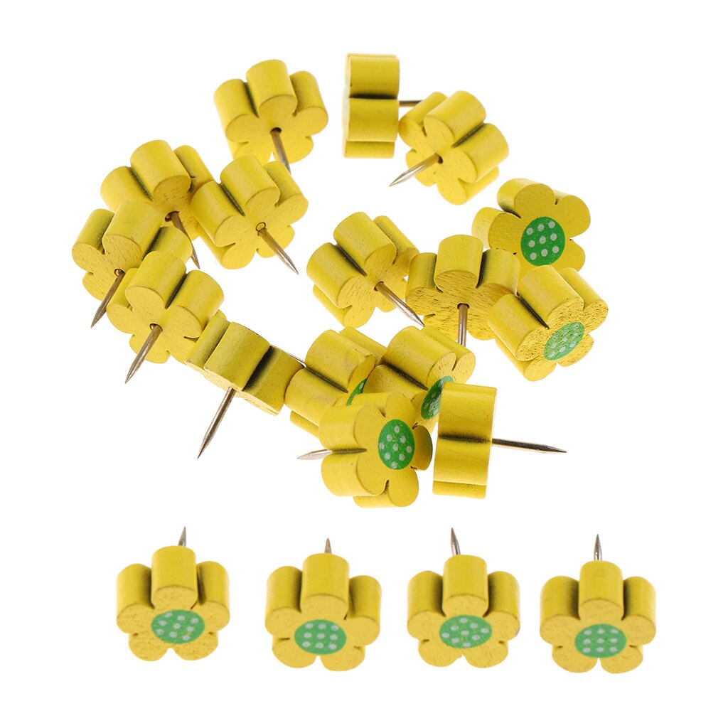 20pcs Pack Map Push Pins Thumb Tacks for Bulletin / Cork Boards, Flower Pattern: Yellow
