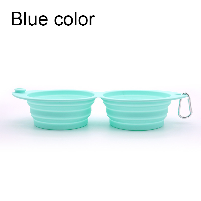 Cuenco para beber de viaje para mascotas, plato alimentador para gatos, cuenco plegable para perros, cuenco doble de silicona, contenedor de comida para cachorros, seguridad saludable: Azul