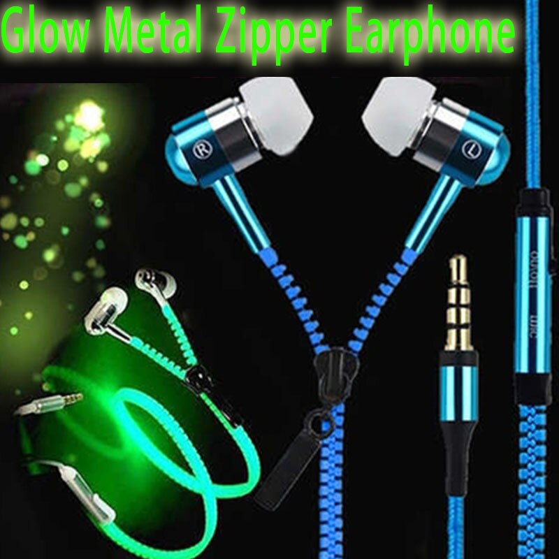 Glowing Zipper Headphones Luminous Headset Sport Earbuds Music Wired Earphones for IPhone Samsung Xiaomi 3.5mm Headset With Mic