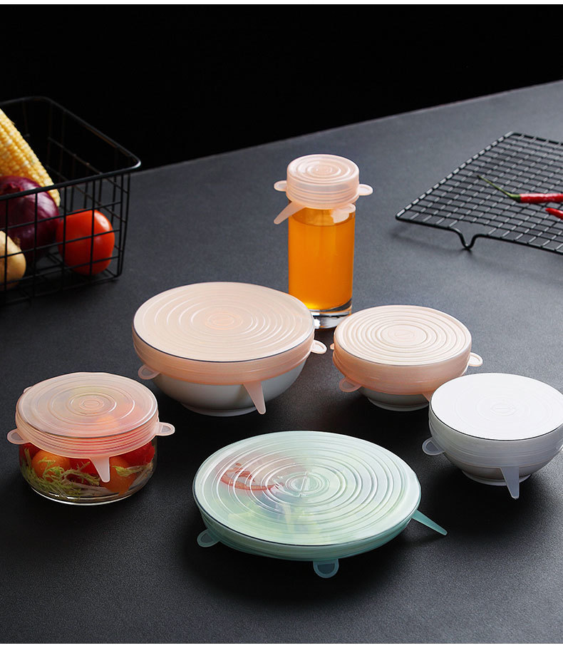 WORTHBUY, 6 uds./tapas universales de silicona para utensilios de cocina, juego de cuencos de comida, cubierta de silicona, olla, tapas para cocina elásticas reutilizables, accesorios