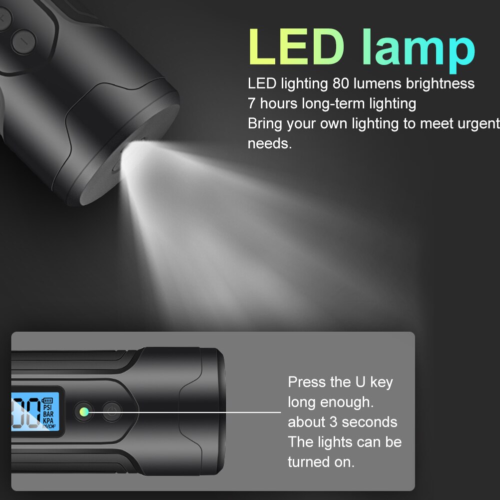 Multifunctional 3000mAh 35L / Min Portable Air Compressor 12V 150 PSI Tire Inflator With Digital Gauge LED Ligh CSV