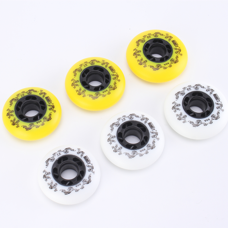 Ruedas para patines en línea, color blanco/amarillo, 90A, neumático duradero de estilo libre, 72mm, 76mm, 80mm, patín Seba, rueda de hoja de repuesto, 8 Uds.