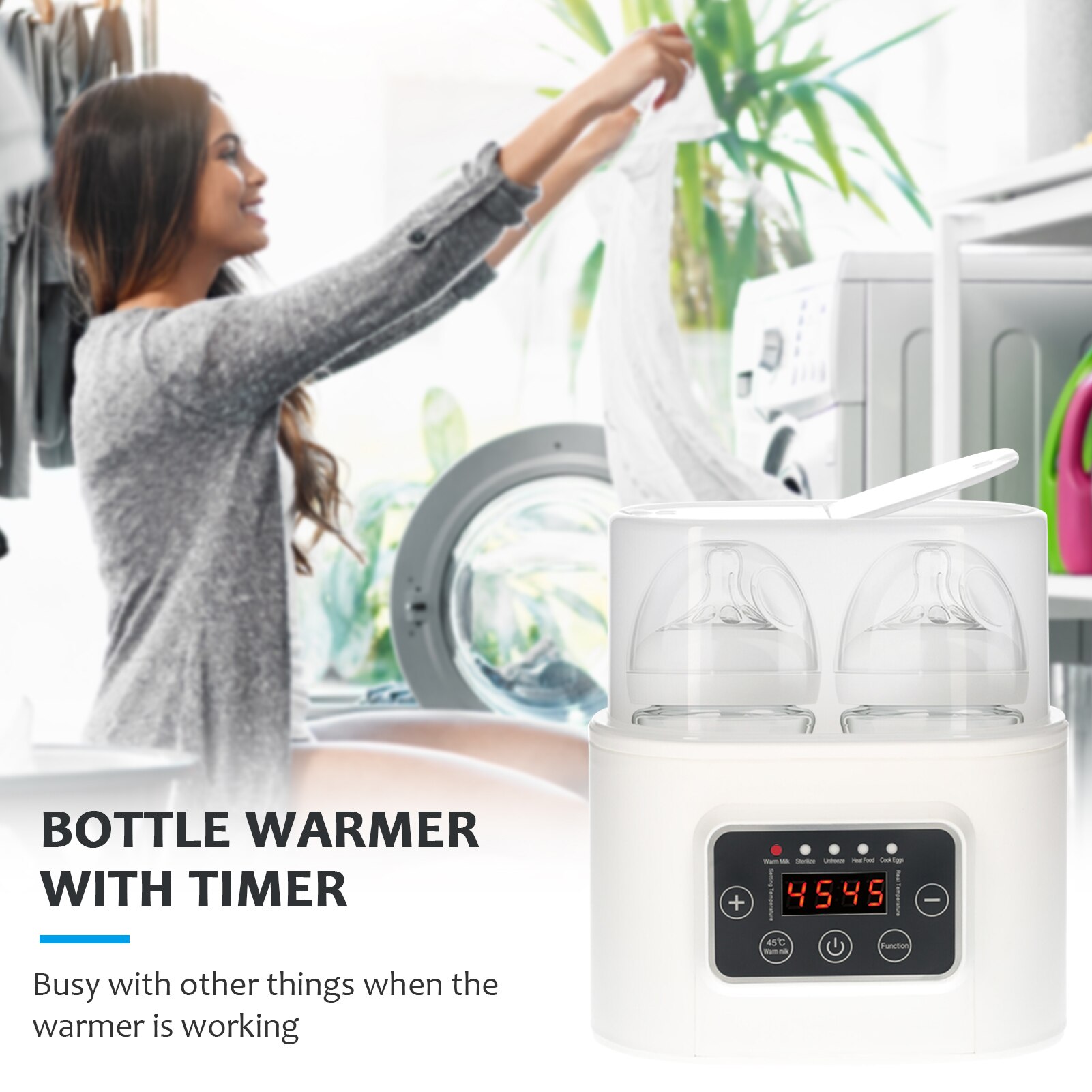 Baby Bottle Warmer 5-in-1 Digital Baby Food Warmer with Timer Digital Display Double Bottle Portable Warmer for Breastmilk
