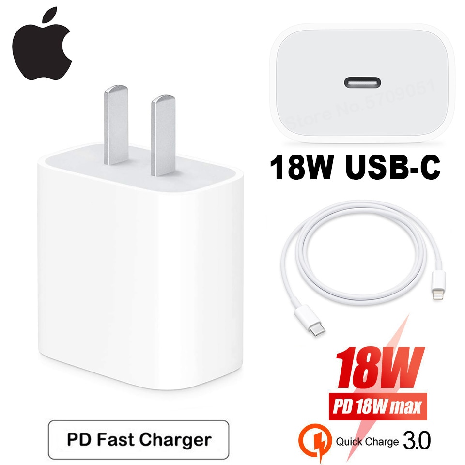 Original Apple 18W Power Adapter Ladegerät USB-C zu Blitz Kabel US EU Stecker Smart Telefon Schnelle Ladegerät für iPad iPhone 8/X/11 pro