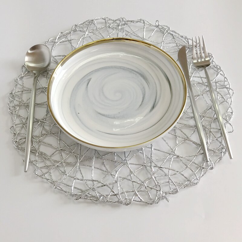 4PCS Round Placemat Table Placemat Kitchen Dinner Handmade knitting irregular Christmas Shinning Gold Silver