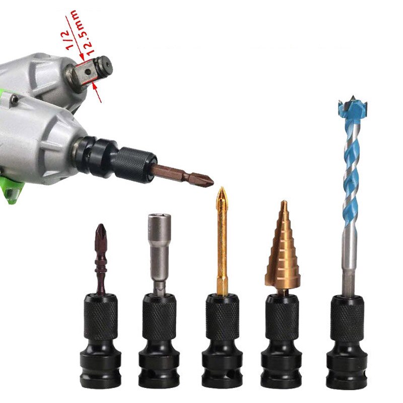 1/2" Square To 1/4" Hex Ratchet Socket Set Universal Wrench Socket Adapter Spanner Set Drive Converter Impact Hand Tool Kit