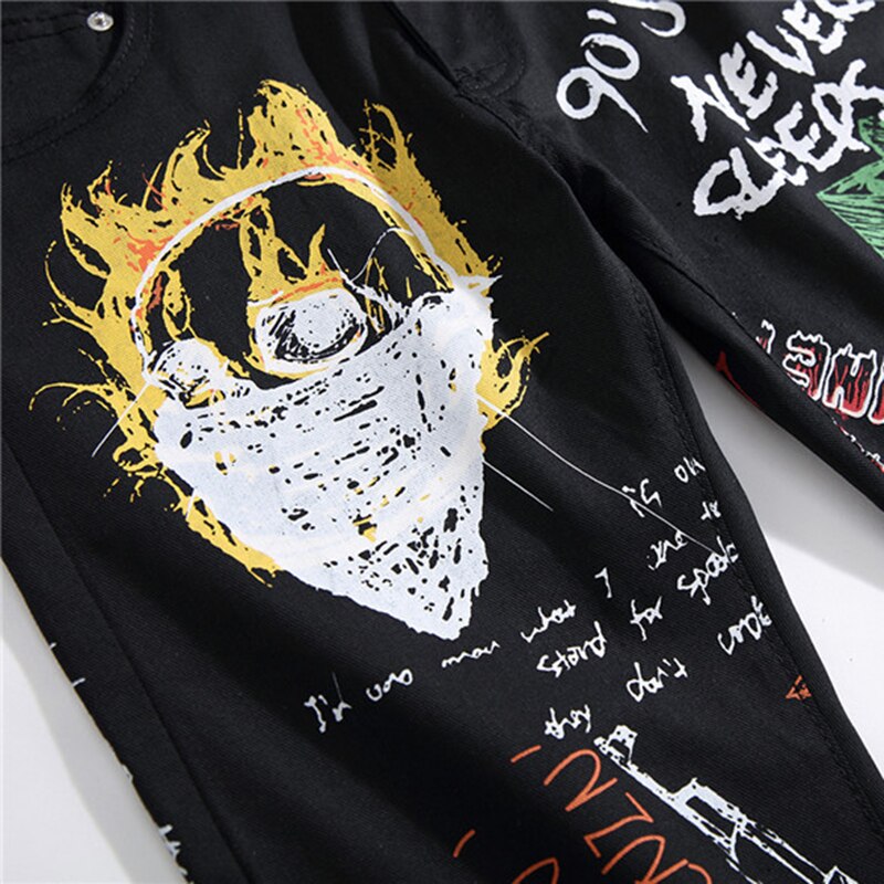 Pantalones vaqueros con estampado de letras y llamas para hombre, Jeans elásticos, ajustados, rectos, pintados, informales, a la , 29-38,