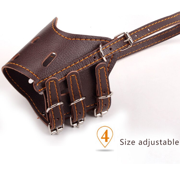 Leather Dog Muzzle Secure Anti-Barking Muzzles for Dog Breathable Adjustable Allows Drinking and Eating Can Used with Collars