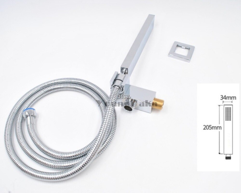 Brass Square Chrome Hand Held Shower Head With Wall Connector &1.5m Hose &Holder Set Water Saving Copper Handheld Sprayer system