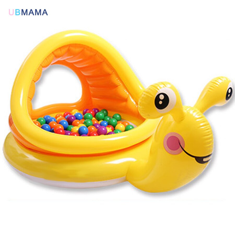 Leuke gele kind zwembad cartoon slak vorm plastic PVC met luifel ramen baby oceaan ballenbad baby spelen zand zwembaden