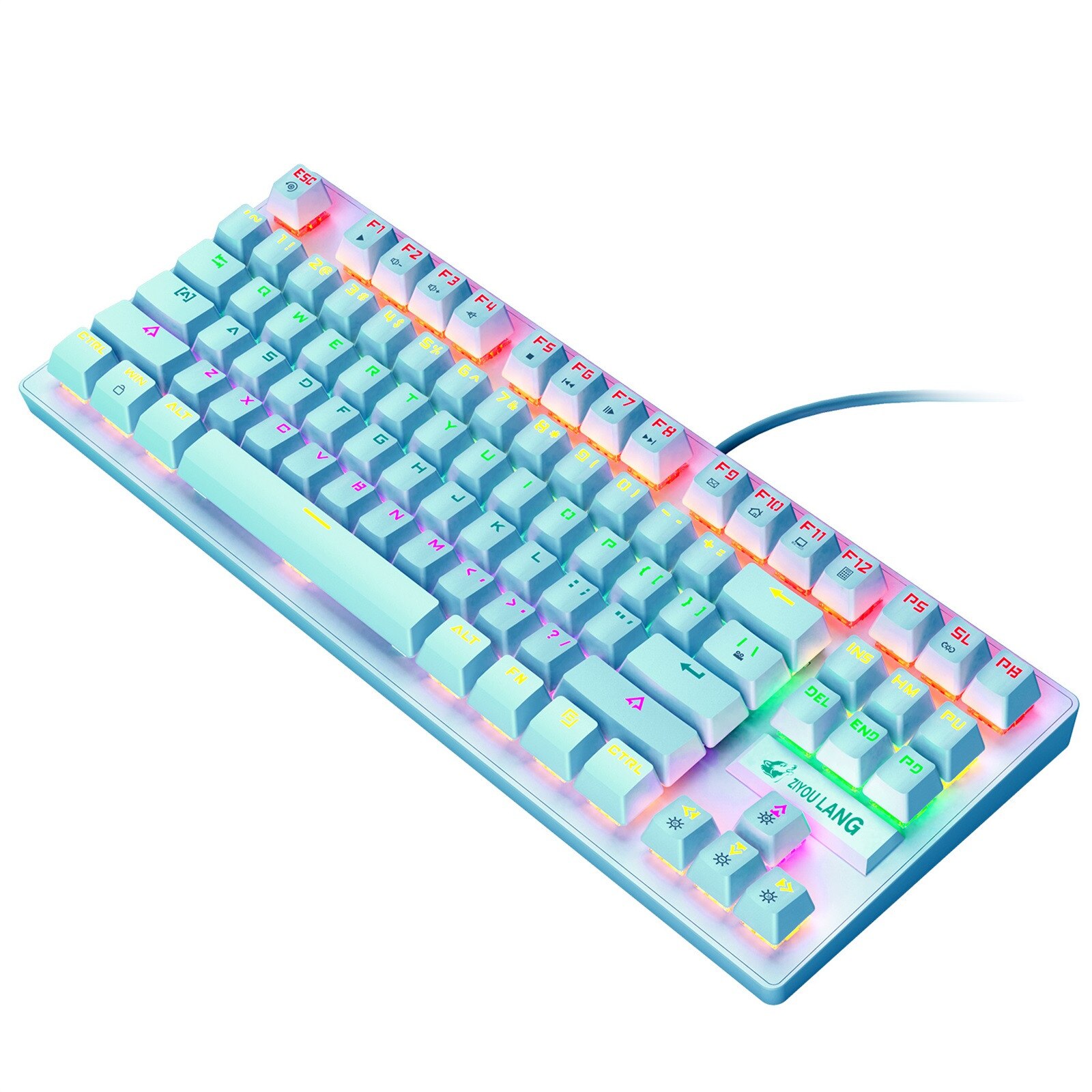 K2 Mechanical Keyboard 87 Keys Layout LED Rainbow Backlit Blue Switches Wired Gaming Mechanical Keyboard For Desktop