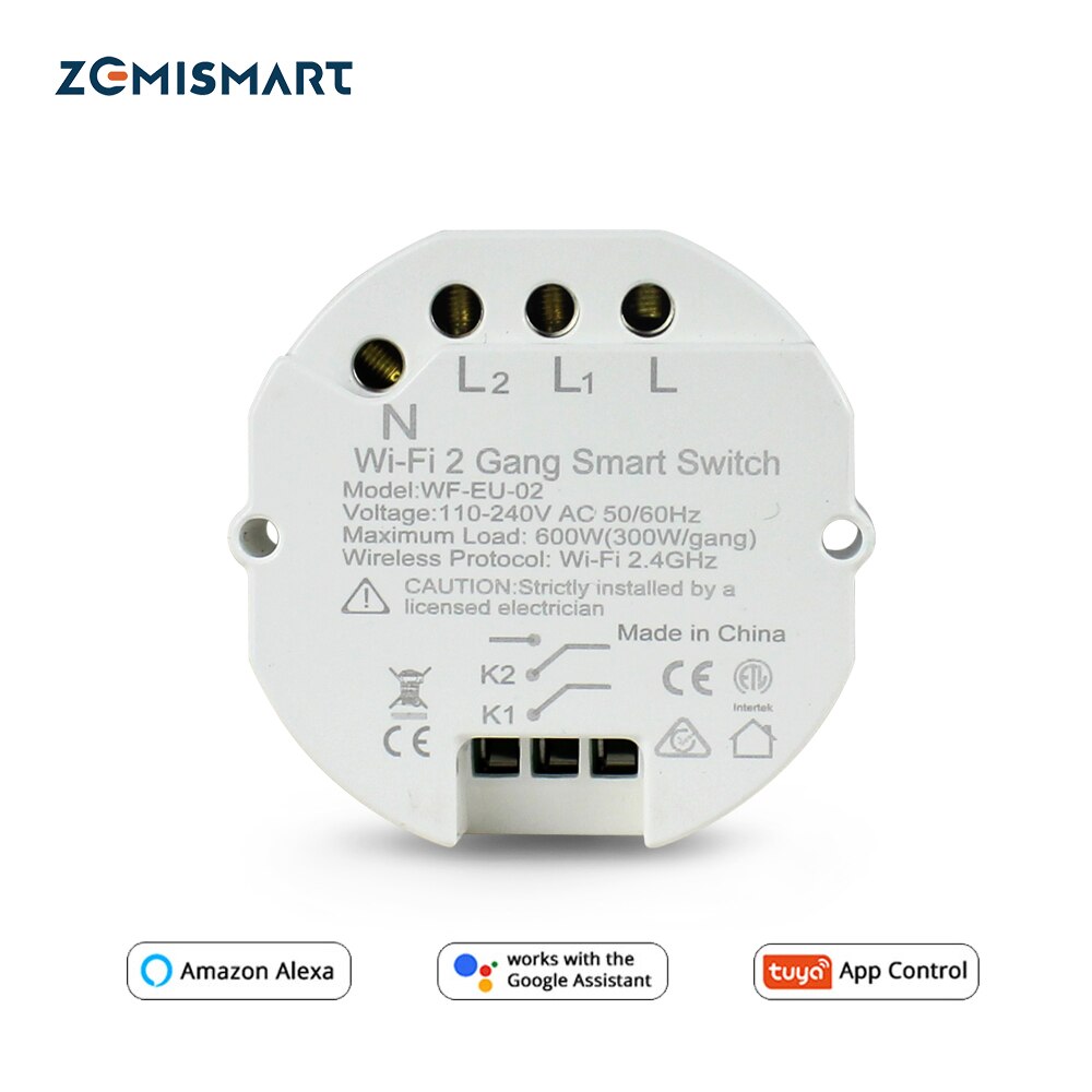 Zemismart Tuya WiFi Switch Module Mini Switch Base Alexa Google Home Control 2 Gangs 2 Ways