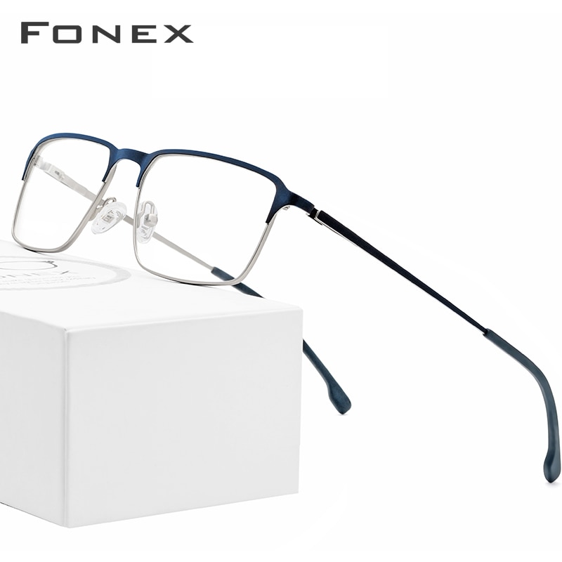 Fonex legering briller mænd recept briller ramme ultra lys fuld kant firkantet nærsynethed optiske rammer skrueløs briller 7052