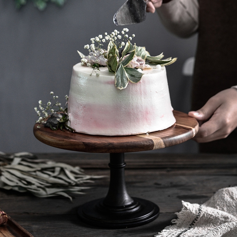 Tall Solid Wood Cake Pan Round Pedestal Dessert Table Tray Stand Holder Cupcake Display Rack Bakeware Birthday Wedding S