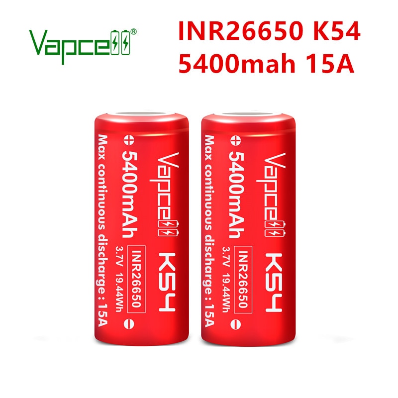 VapCell original INR 26650 5400mah 15A K54 li ion battery 3.7V high power rechargeable batteries cell for flashlight power tool