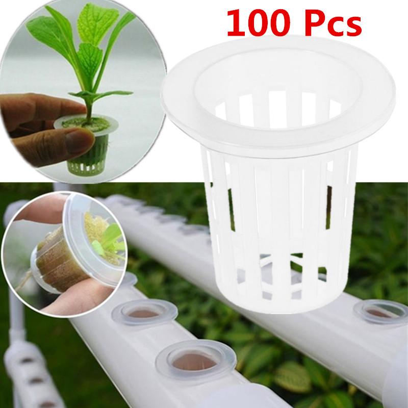 100 Stuks Plant Mand Houder Ingelaste Mesh Grondloze Cultuur Groente Netto Potten Manden Cups Voor Hydrocultuur Aquaponics Orchideeën