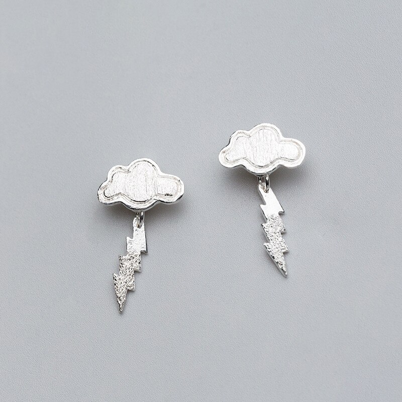 PONYKISS Trendy 925 Sterling Silver Lighting Cloud Zircon Asymmetry Stud Earrings for woman Party Fine Jewelry Accessory: PEY358