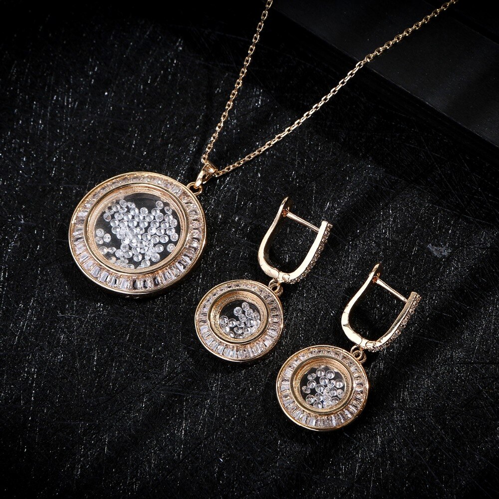 Moda colar de casamento brincos para acessórios femininos completa zircônia cúbica conjuntos de jóias de noiva pendientes mujer moda e9114: Gold set