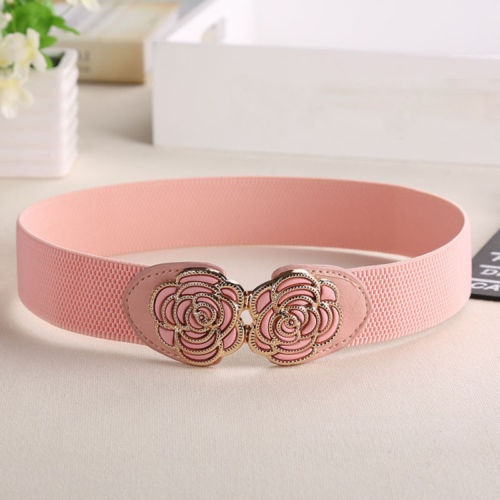 frauen Dame metallisch retro Blume Elastische dehnbar Kleid Schmale Taille Gürtel Band verrotten Blau Schwarz Weiß Rosa: Rosa