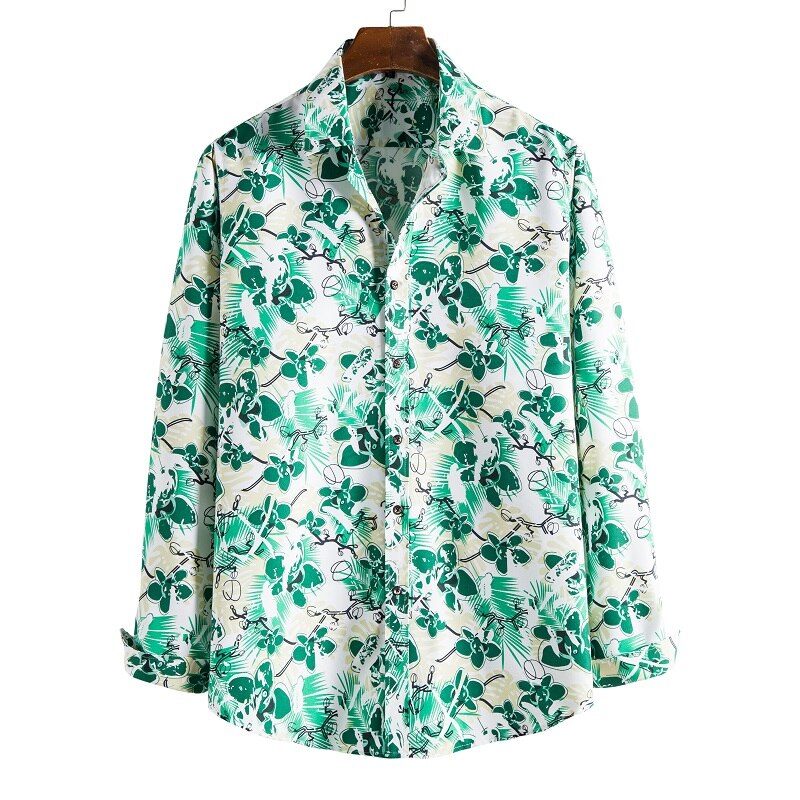 Camisas florales de manga larga de Otoño de para hombres camisas estampadas con flores de corte delgado para hombres cam