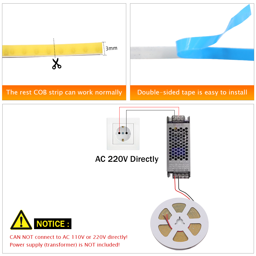 Dc 12V 24V Cob Led Strip Ultra Dunne 3Mm Pcb Breedte Fob Verlichting 384Leds/M CRI90 Hoge Dichtheid Led Tape Flexibele Liner Verlichting