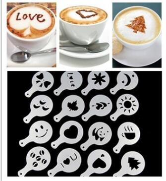 16pcs/Set Coffee Stencil DIY Coffee Decor Tool Set Stencils Cappuccino Mold Latte Art Barista Coffee Tea Template Tool