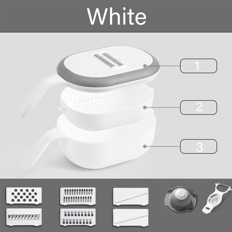 Wonderlife Kitchen Mandolin Slicer Choppers Vegetable &amp; Fruit Cutter Chopper,Food Storage Container Cutter for Potato: White