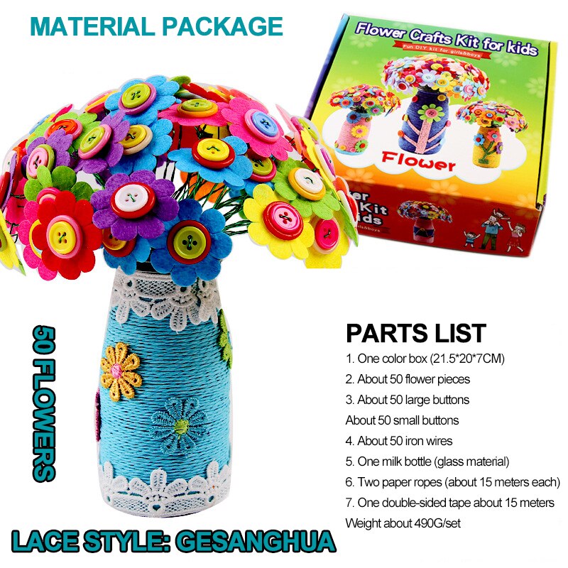 Los niños hecho a mano botón original-flores artesanía bricolaje flor botón de la flor de juguete niñas juego