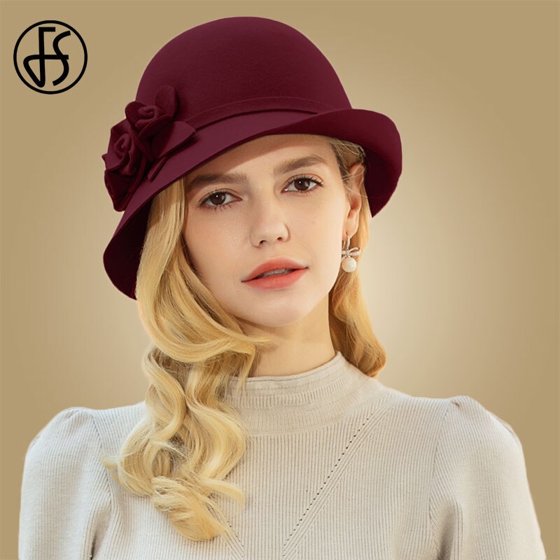 Fs 100%  australiansk sort uldfilt fedora hatte til kvinder vintage bred skygge vinterkirke cloche derby hat fedoras bowler cap
