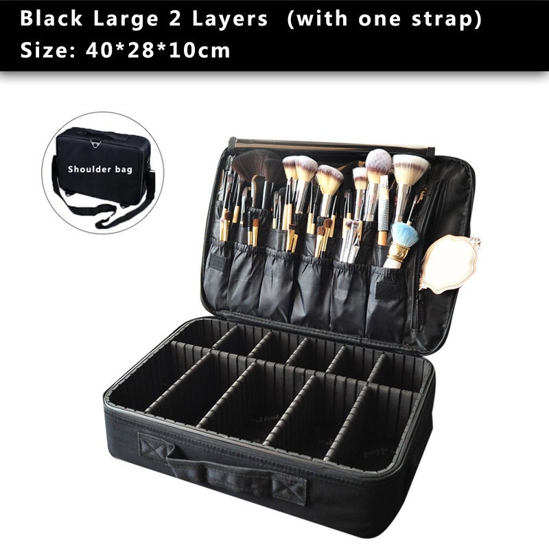 Make Up Bag Makeup Case Makeup Organizer Bolso Mujer Cosmetic Case Large Capacity Storage Bag: Black L 2 layer