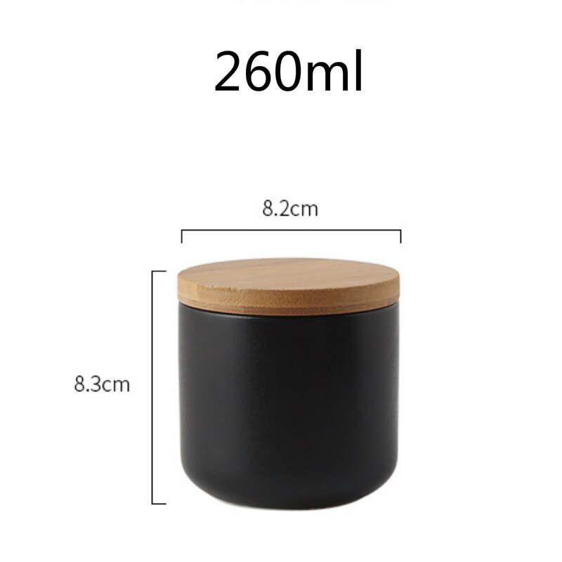 Diverse Ceramic Kitchen Storage Bottle Jar with Sealed Wood Lid Kitchen Food Coarse Cereals Candy Coffee Bean Tea Container box: 260ml-black